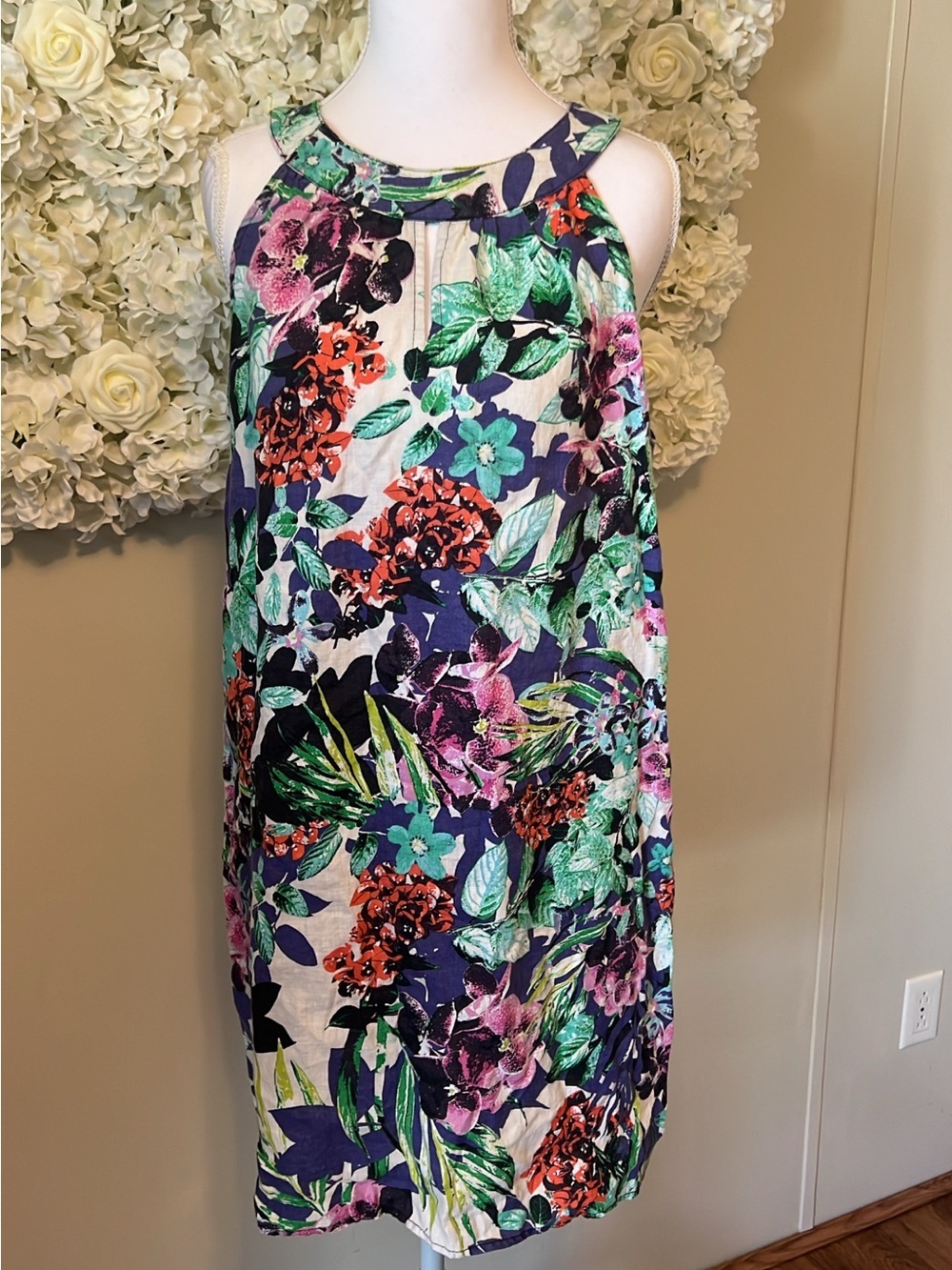 C&C California Purple Floral Linen Dress 100%  Linen